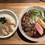 鴨出汁中華蕎麦 麺屋yoshiki - 鴨もつ中華蕎麦＋鶏せせり丼