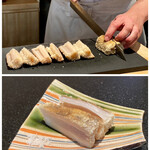 日本料理FUJI - 静岡市産あさはた蓮根
      ご主人が包丁で切り分ける段階で糸を引いています！