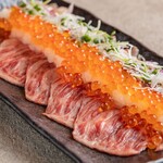 Grilled beef tenderloin with bukkake and grated salmon roe