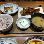 Yayoi Ken - 大豆ミートのなす味噌と焼魚定食・もち麦ご飯