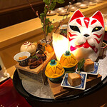 銀座 しのはら - ✽ 八寸　うずら焼き、海老芋揚げなど