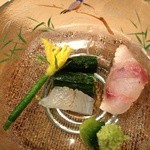 恵比寿　くろいわ - 花付きキュウリのツマ(食べかけ失礼)