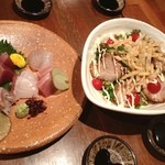 Kajuaru Wadainingu Tenten - お造り3種盛りと焼豚サラダ