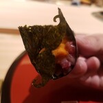 江戸焼肉 - 雲丹ドック　純血但馬万葉牛のランプのユッケと北海道産の馬糞ウニ