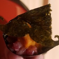 江戸焼肉 - 雲丹ドック　純血但馬万葉牛のランプのユッケと北海道産の馬糞ウニ