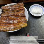 うなぎ 丸富 - ご飯小　丼から溢れそうな鰻