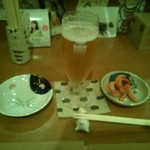 日本酒と肴と卵 猫と卵 - 生ビール＆付だしのタコウインナー