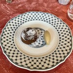 キノシタ - メニューB6,600円、クルミ入りフォンダンショコラ ピスタチオのアイスクリーム