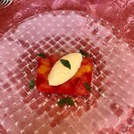 キノシタ - メニューB6,600円、グレープフルーツのカンパリゼリー寄せ ゴールデンパイナップルのソルベ