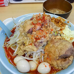 顎で喰らえ - 辛ラーメンミニ全マシ＋煮ウズラ