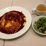 洋食レストラン ロッキー - 2023年2月11日(土) オムカツランチセット1000円(サラダ·スープ·ドリンク付き)ライス大盛＋100円