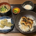 淀屋橋ふしみの 和がや - 日替り定食(うな丼･ちくわ天･そば･温玉･漬物)