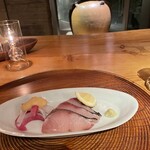 妙見石原荘 食菜石蔵 - お造り…ブリの塩たたきとダイコンの酢味噌添え