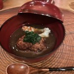 妙見石原荘 食菜石蔵 - 蓮根餅と海老の餡かけ