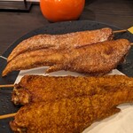 ふく手羽 - 名物ふく手羽！！塩胡椒のオリジナルとカレー味と。各一本200円×4本