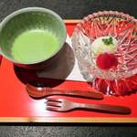 日本焼肉はせ川 別亭 - 宮ザキ園の極上抹茶/ロイヤルクイーン　アイス、オリーブオイルがけ