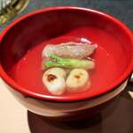 日本焼肉はせ川 別亭 - 神戸牛リブロース　虎福白子焼き　すまし仕立て