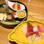 お酒と創作和食を楽しむお店 酒彩 たなか - 酒菜盛り合わせとお刺身盛り合わせセット