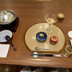 清流山水花 あゆの里 - 夕食の食前酒（梅酒）と前妻