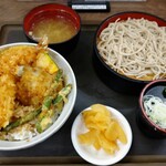 天丼てんや×とんかつ知多家 - 天丼、小そばセット(税込860円)