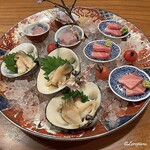 千陽 - 曹以､大間産 本鮪トロ､三沢産 北寄貝の造り