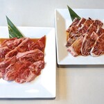 Yakiniku Juujuu Karubi - 「じゅうじゅうカルビランチ（１８０ｇ）」（左）と「柔らかハラミランチ（１８０ｇ）」のメイン