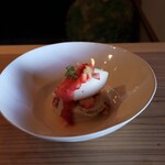 さじこよみ - 里芋と豆乳のveganプリン　無農薬苺　ジャスミン　自家製豆乳ジェラート