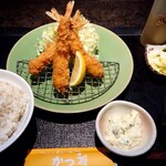 かつ雅 - 海老フライ定食(1350円＋税)