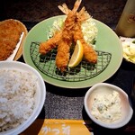 Katsumasa - 海老フライ定食(1350円＋税)、ロースカツ90g(お年玉クーポン券使用)
