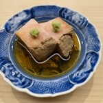 日本橋蛎殻町 すぎた - あん肝 牡蠣の酒蒸しの味噌漬け 新政の火の鳥