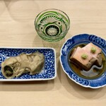 日本橋蛎殻町 すぎた - あん肝 牡蠣の酒蒸しの味噌漬け 新政の火の鳥