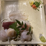 山文魚 - おさしみ定食、お刺身、ショウサイフグ、メジマグロ、真鯛、平目、スズキ、ホタテ