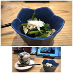 九州 はかた 大吉寿司 PREMIUM - ◆最初に小鉢と茶碗蒸しが出されます。小鉢はお浸し。