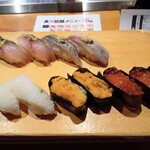 寿司 魚がし日本一 - あじ　鰯　えんがわ　うに　いくら