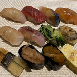 鮨やしろ - にぎり12貫（タコ、牛炙り、ベーコン無し）