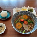 Genki Mura Shokudou Youjou Kafe Kotoha - 週替わり茶龍麺 1600円 焦がし玄米麺 200円 光のおむすびセット 150円