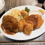 グリル洋食サシャ - ハンバーグ＋カキフライ＋コロッケ