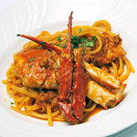 Spaghetti with blue crab and tomato sauce