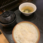天龍 - ご飯小   味噌汁  石焼きビビンバについてたスープ