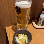 三代目網元 さかなや道場 - 生ビール、お通し
