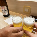 松寿司 - 寒いので瓶ビールでしたが松寿司さんは生も美味。薄はりグラス、洗浄、注ぎもパーフェクト。