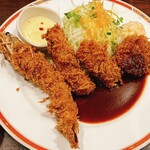 洋食SAEKI - ミックスフライセットの有頭エビフライ、チキンカツ、ミンチカツ、クリームコロッケ