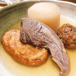 大衆酒場かどや - おでん(大根、さつま揚げ、つくね、タン)