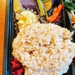 弁当カチャカチャ - 塩鯖+生姜焼き+ヤムニョムチキン（玄米）お弁当　左側