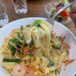 BAR 希望 - 生パスタ（菜の花とエビのクリームパスタ）　1000円　+　大盛り　200円