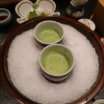 九兵衛旅館 - 朝食①小松菜の野菜ジュース