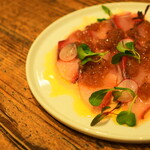 Yellowtail carpaccio ~Red wine vinegar and charred shallot vinaigrette~