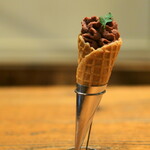 liver mousse in waffle cone