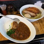 塩そば専門店 桑ばら - 豚軟骨マリカレーと塩かけそばの定食＋チャーシュー