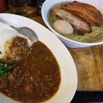 塩そば専門店 桑ばら - 豚軟骨マリカレーと塩かけそばの定食＋チャーシュー